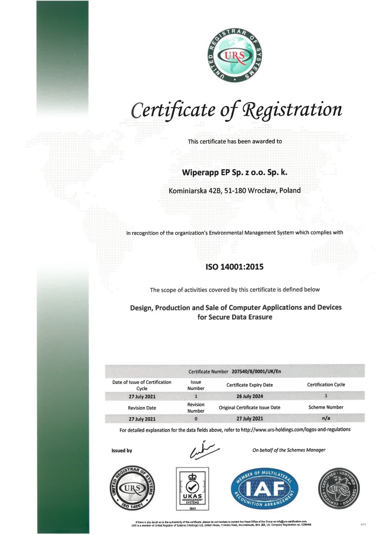 certyfikat iso 14001